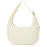 Small Nylon Quilted Crescent Shoulder Bag for Women with Adjustable Strap Beige