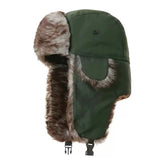 Trapper Hat with Warm Faux Fur – Russian Bomber Pilot Winter Hat Dark Green