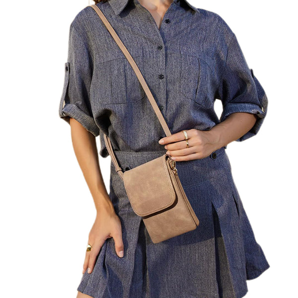 PU Leather Women’s Crossbody Bag with Adjustable Strap Small Cell Phone Purse Khaki