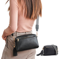 Crossbody Purse for Women Zipper Cell Phone Handbag with Adjustable Guitar Strap Black