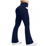 High Waist Yoga Pants Flare with Side Pockets for Daily Workout Wear Navy