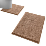 2 PCS Absorbent Bathroom Mat and U Shape Toilet Rug Set Khaki