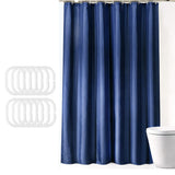 Extra Long Shower Curtain Waterproof Fabric With Hooks for Bathtub Bathroom Dark Blue
