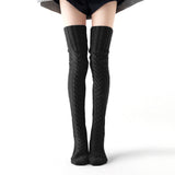 Women's Cable Knit Thigh High Socks Over Knee Stockings Winter Long Boot Warmers Black