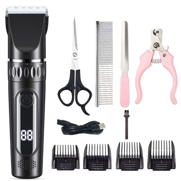 Electric Dog Cat Grooming Kit Cordless Pet Hair Shaver Scissors Clippers Trimmer Black
