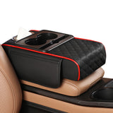Car Armrest Cushion Organizer with Cup Holder Multi-Functional Center Console Pad Black Red