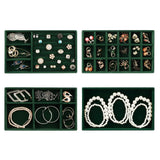 4pcs Stackable Jewelry Organizer Boxes Set for Earrings Rings Necklaces Bracelets Green