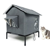 Cat House for Outside Winter Insulated Cat Shelter for Small to Medium Cats Grey