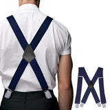 Adjustable X Back Suspenders Men's Elastic with 4 Metal Clips 120cm Navy Blue