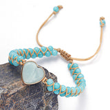 Handmade Natural Stone Beaded Bracelet – Adjustable Woven Bangle for Women Jewelry Sky Blue