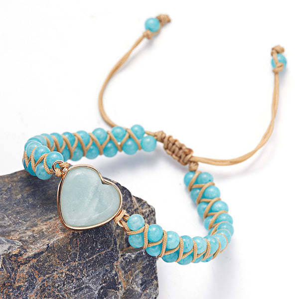 Handmade Natural Stone Beaded Bracelet – Adjustable Woven Bangle for Women Jewelry Sky Blue