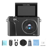 8K Digital Camera with Flip Screen WIFI Remote Control for Photography Black