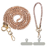 Rhinestone Crossbody Phone Lanyard with Wrist Strap Locking Clips Gold
