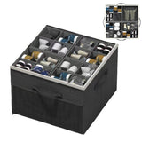 Shoe Organizer for Closet – Foldable Storage Containers with Adjustable Dividers & Transparent Cover Black