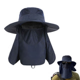 Outdoor Sun Protection Fishing Hat Wide Brim Cap with Neck Flap Face Cover Navy Blue