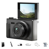 5K Digital Camera – 18X Zoom Flip Screen Point-and-Shoot with 64GB Memory Card Black