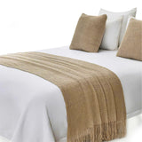 Vintage Knitted Throw Blanket with Tassels for Sofas Bed Camel