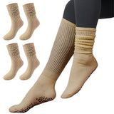 2 Pair Non-Slip Grip Socks for Yoga & Pilates Khaki