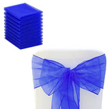 10 Pcs Organza Wedding Chair Sashes Bow Back for Party Decor Blue
