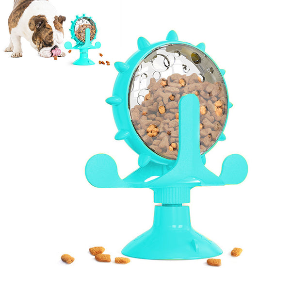 Interactive Pet Treats Dispenser Toy 360 Degrees Rotating Windmill Toy Slow Dog Cat Feeder Blue