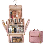 Travel Makeup Bag with Hanging Hook Large-Capacity Cosmetic Organizer Pink