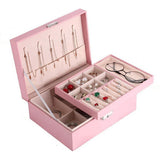 Jewelry Organizer Case Box Holder Storage Earring Ring Velvet Display Leather Pink
