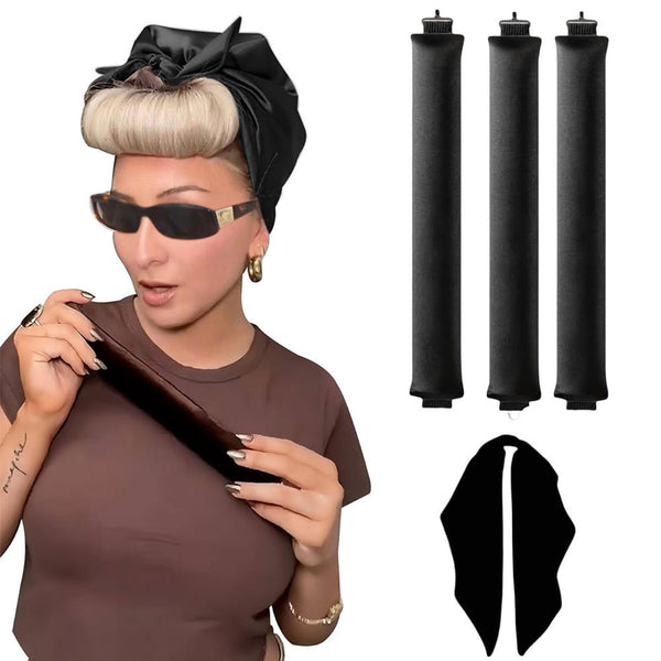Heatless Overnight Curlers Set No Heat Curling Headband with Rods for Long Hair Black
