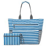 Large Foldable Sandproof Beach Tote Bag with Zipper Shoulder Bag Blue