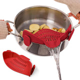 Clip-On Silicone Kitchen Strainer – For Pasta  Noodles  Vegetables  Fruit Red