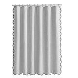 Shower Curtain Linen Textured with Hooks Wavy Edge Washable Waterproof Silver