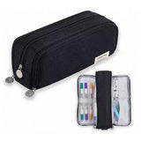 Soft Polyester Pencil Pouch with Multiple Pockets for Student Teen Black