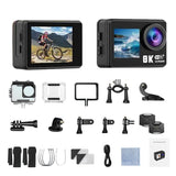 8K 30FPS Action Camera with Waterproof Case Dual Screens and EIS Stabilization