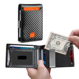 Mens Slim Leather Wallet – RFID Bifold Money Clip Front Pocket Card Holder Carbon Black
