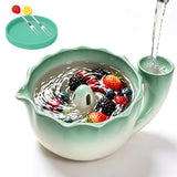 Self-Spinning Berry Washing Bowl Set with Drain Holes and 2 Fruit Forks Gradient Cyan