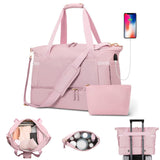 37L Women Fitness Travel Bag Waterproof USB Charging Carry-On Overnight Pink
