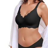 Women Bras No Underwire Scalloped Push Up Soft Tshirt Bra Black