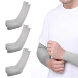 3 Pair 40cm Straight Nylon Spandex Cooling Arm Sleeves without Thumb Holes Grey
