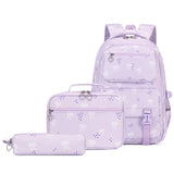 3 PCS Girls School Backpack Set with Lunch Bag Pencil Case Purple
