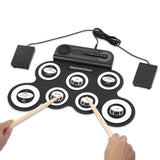 Electric Portable Roll-Up Drum Toy Set with Sticks Practice Pad White with Print