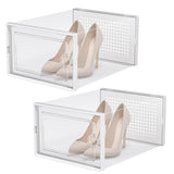 2 Pcs Shoe Storage Boxes Organizers Clear Plastic Stackable for Entryway Closet White