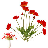 3Pcs 4-Head Artificial Corn Poppy Flowers Flocking Stem Bouquet Home Office Decor Red