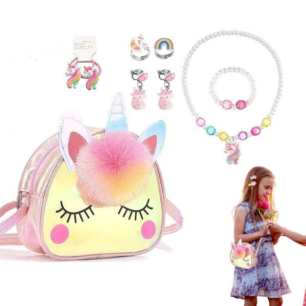 Cute Unicorn Sling Bag Set for Girls Rainbow Crossbody Bag Dress Up Accessories Style 1