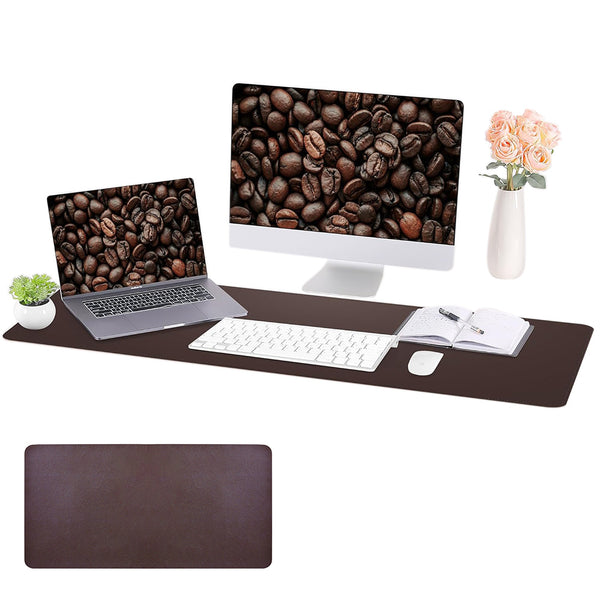 PU Leather Desk Mat Protector Non-Slip Mouse Mat Water Resistant Desk Blotter Pad for Office and Home Brown