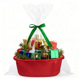 Gift Basket With Bag And Ribbons Woven Storage Basket With Handle - Red