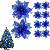 10Pcs Red and Gold Poinsettia Artificial Christmas Flowers – Xmas Tree Ornaments Blue