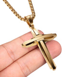 Crucifix Pendant Necklace Titanium Steel Unisex Chain - Gold