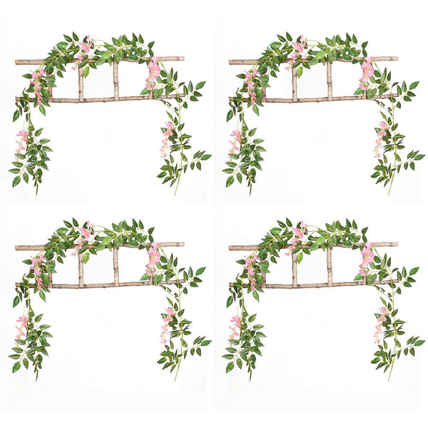 4PCS Artificial Silk Wisteria Vine Hanging Garlands 1.8m for Home & Garden Decoration Pink