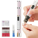 2-in-1 Rechargeable Nail File Drill 18 Bits 3 Speeds with Lamp Pink