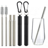 2 PCS Collapsible Stainless Steel Travel Straws with Keychain Cases Black