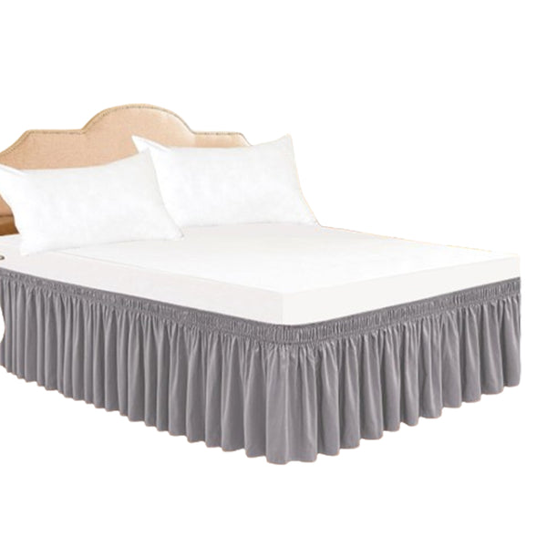 Wrap Around Bed Skirts Dust Ruffles Bed Skirt with Adjustable Elastic Belt Grey